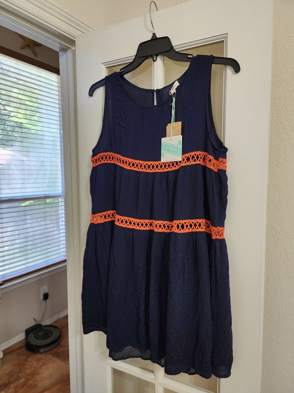 NWT Umgee Navy Coral Crochet Trim Boho Dress With Slip H2239 Large - Picture 2 of 11